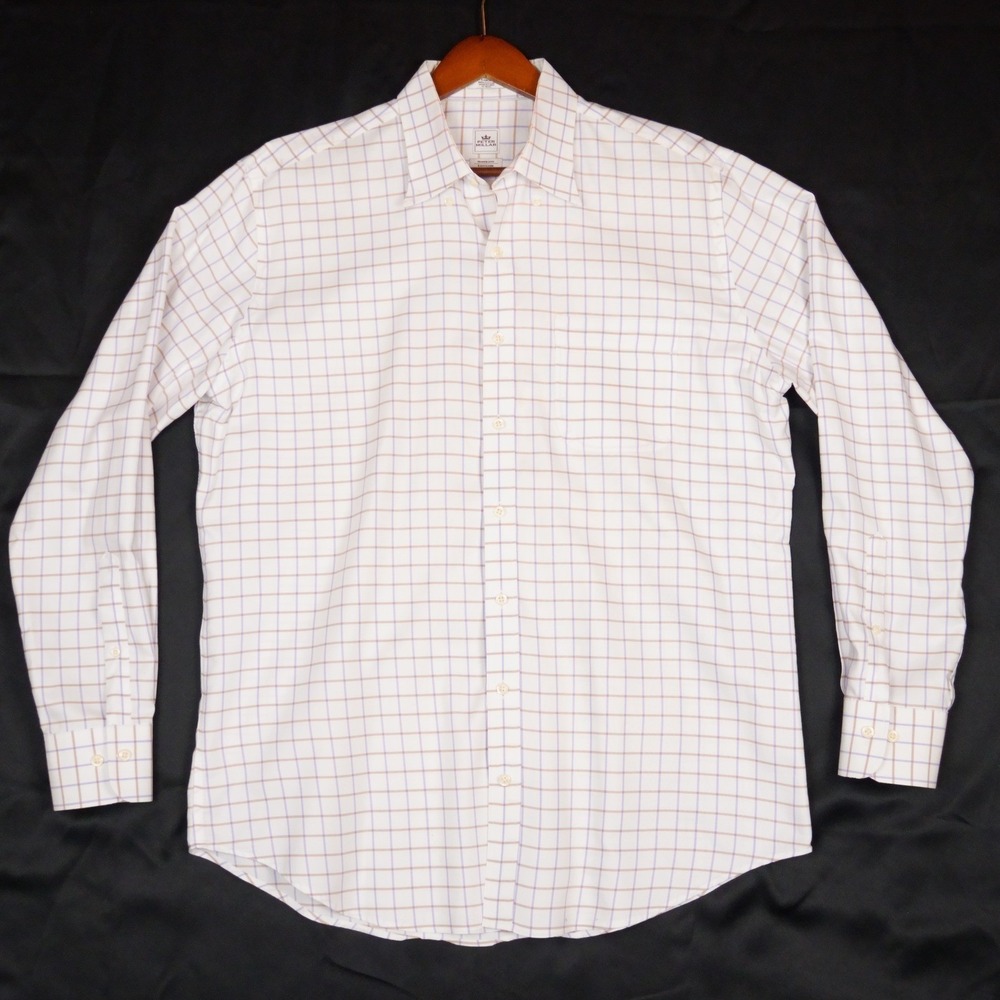Peter Millar Dress Shirt Mens Large White Check Nanoluxe Easy Care Cotton
